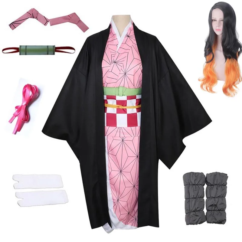 Женский костюм кимоно из аниме рассекающий демонов для косплея камадо незуко