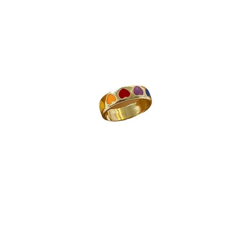

Fashion Vintage Bohemia Colorful Enamel Love Heart Ring Cute Simple Metal Gold Silver Color Rings for Women Punk Rock Jewelry