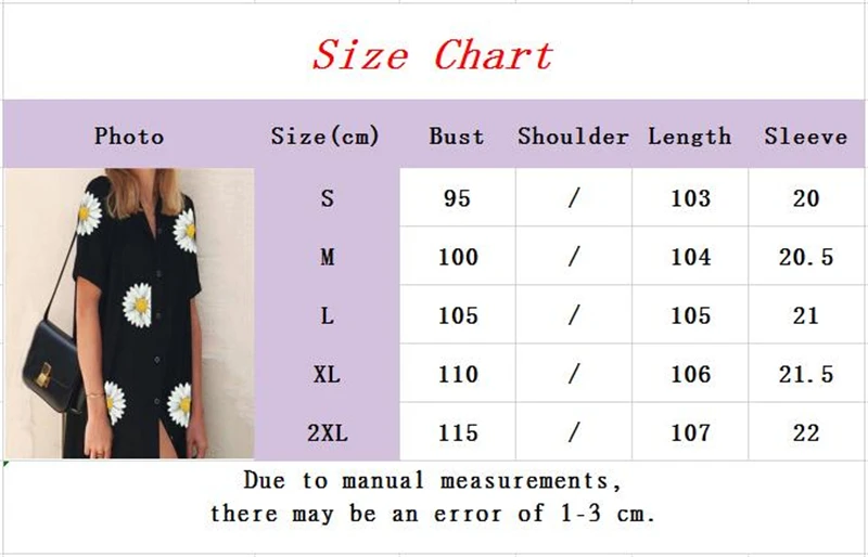 

Women Daisy Flower Print Vintage Dress Casual Loose Turn Down Collar Short Sleeve Black Streetwear Summer Midi Shirt Dresses