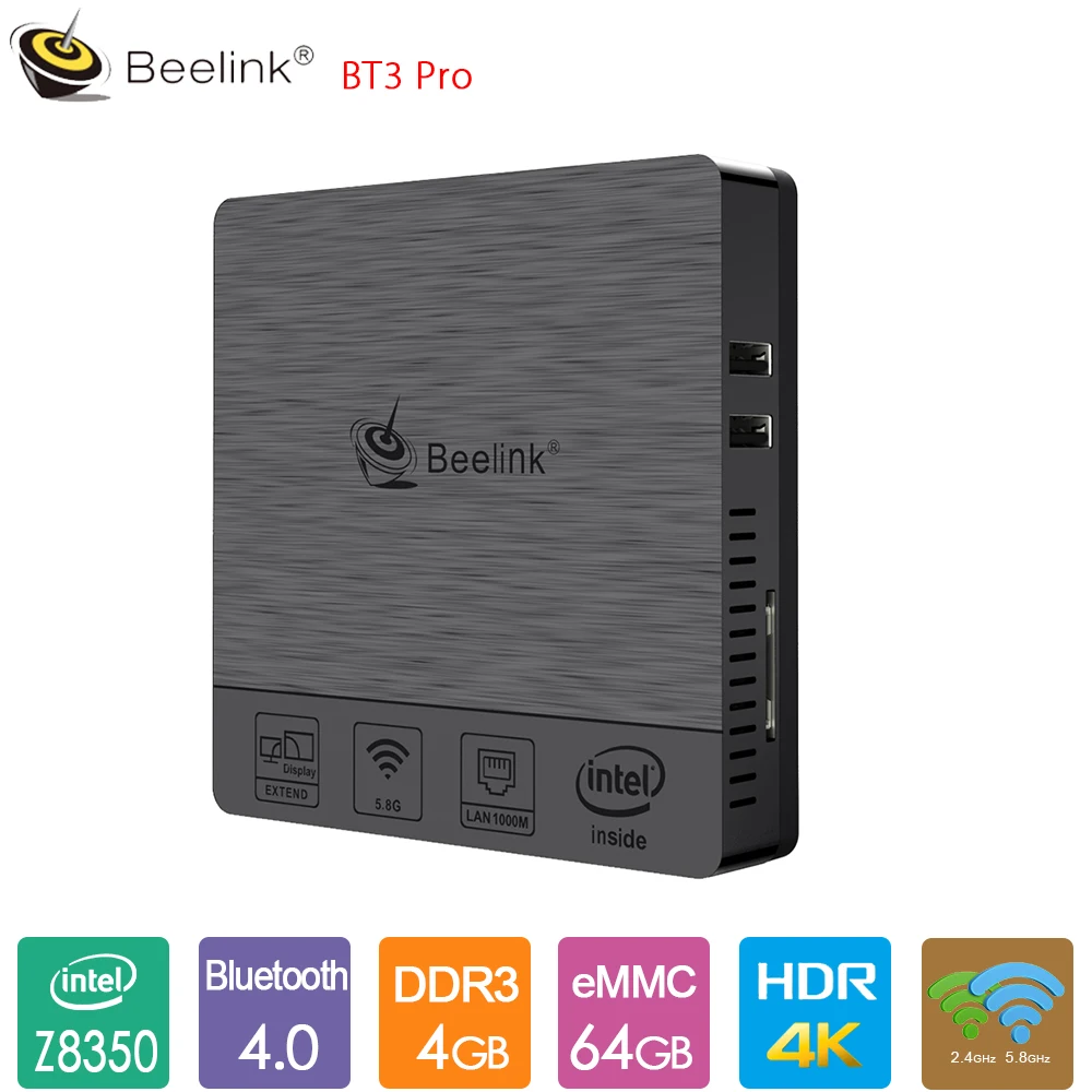 Beelink BT3 Pro мини ПК Intel Atom X5-Z8350 4 Гб DDR3 64 2 г/5 8 Г WiFi Bluetooth 0 1000 Мбит/с медиаплеер