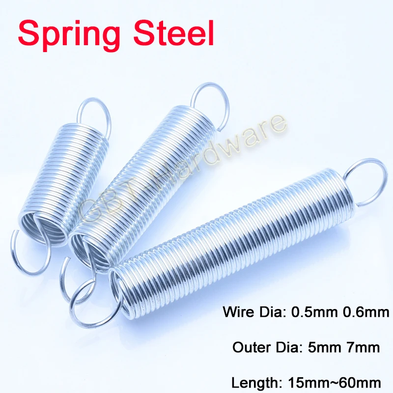 

1/2/5/10/20Pcs Galvanized Stretching Spring Wire Dia 0.5mm 0.6mm Outer Dia 5mm 7mm Length 15/20/25/30~60mm With Hook Machinery