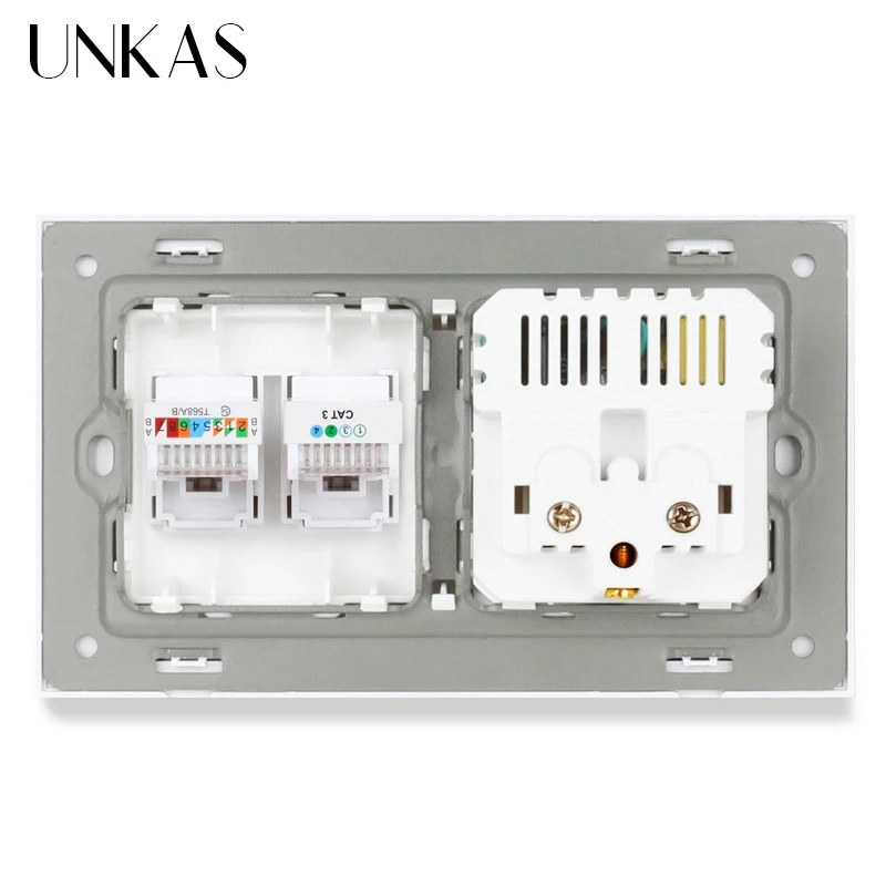 Стеклянная панель UNKAS французская стандартная розетка с 2 USB зарядными портами +