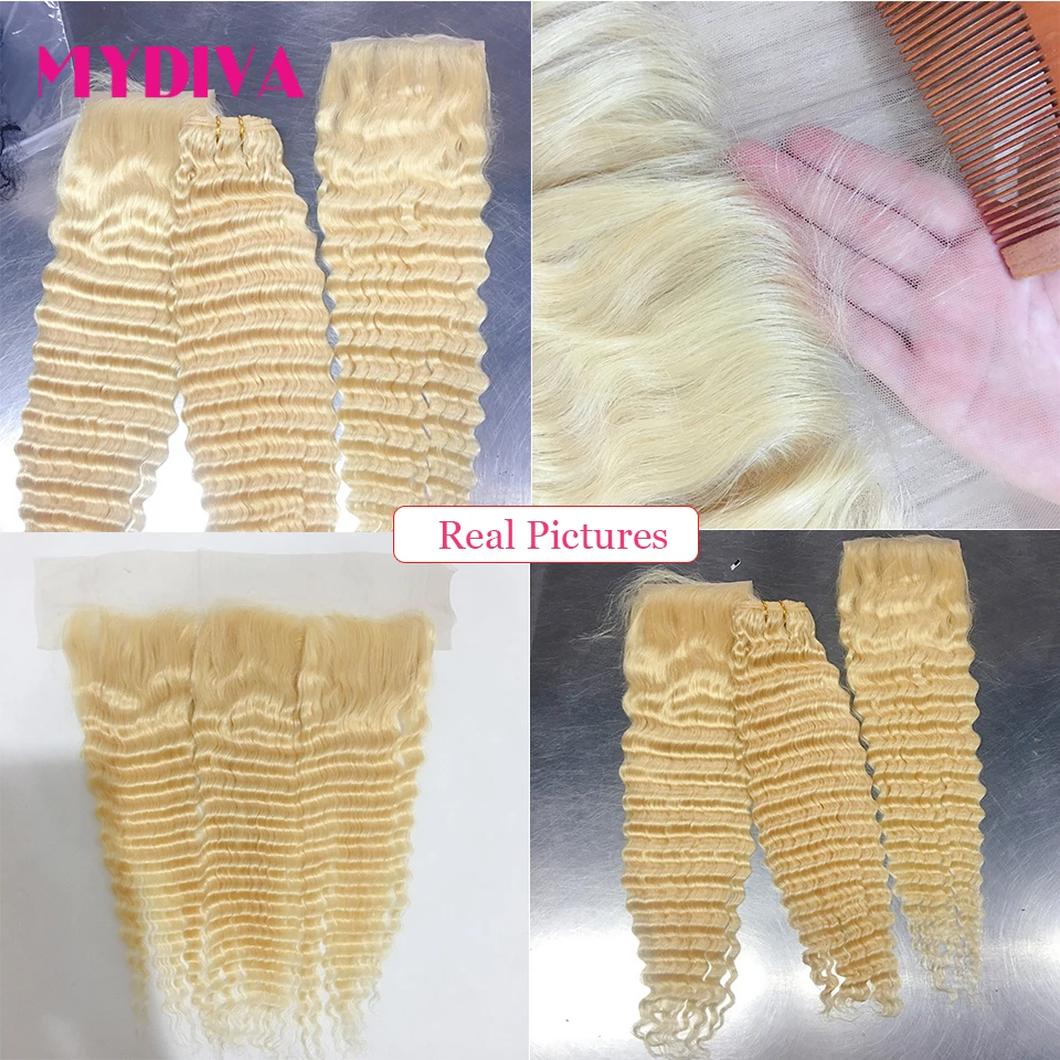 Блонд 613 пучки с фронтальной бразильской Remy человеческие волосы для наращивания