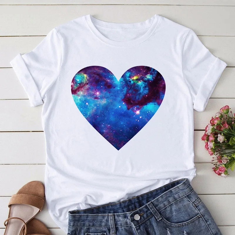 

Women Lady Printing Heart Love Fashion 90s Clothing Womens Clothes Shirt O neck top Tees_T-Shirts