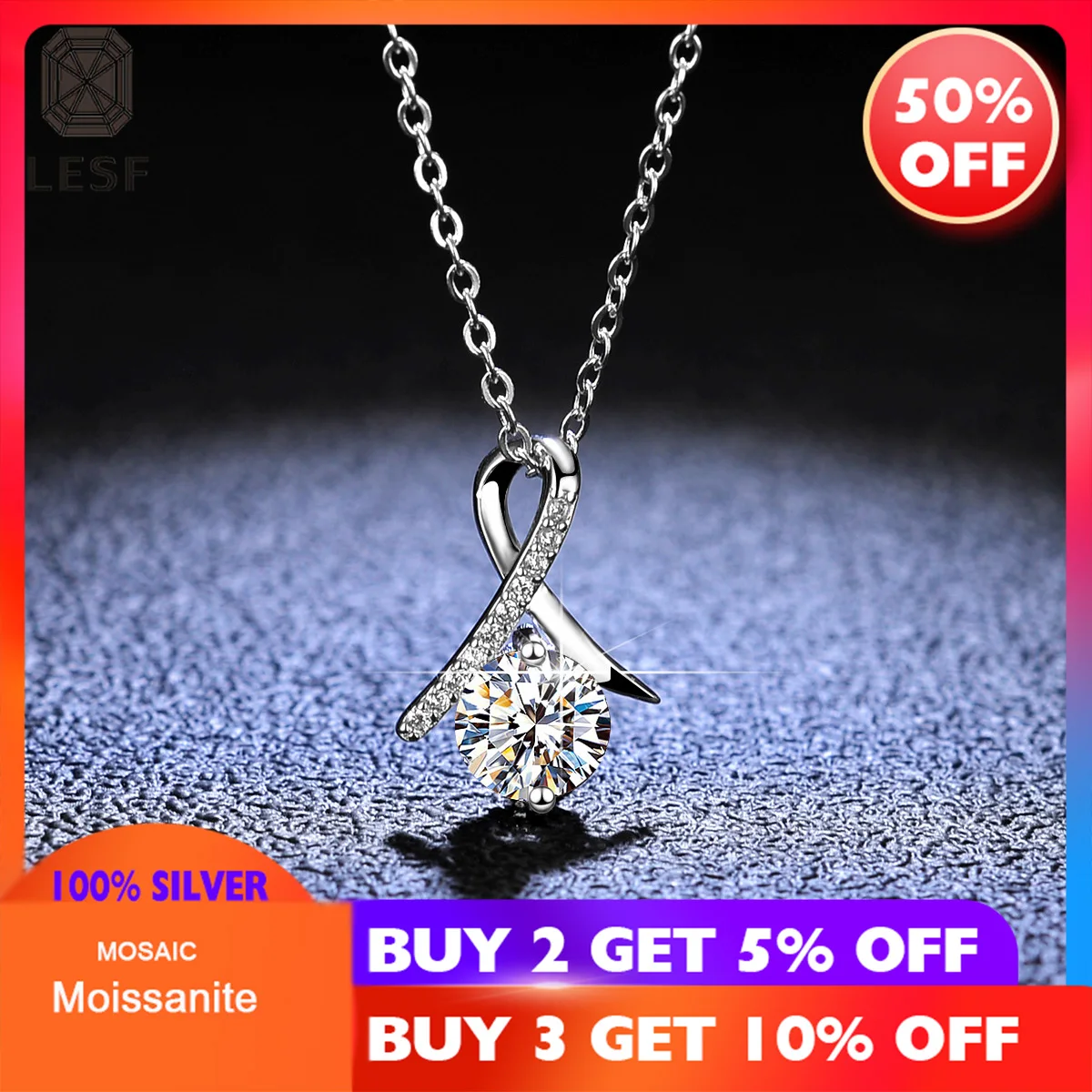 

LESF 925 Sterling Silver Mozanstone Ladies 1 Carat Fashion Pendant Necklace Birthday Anniversary Gift