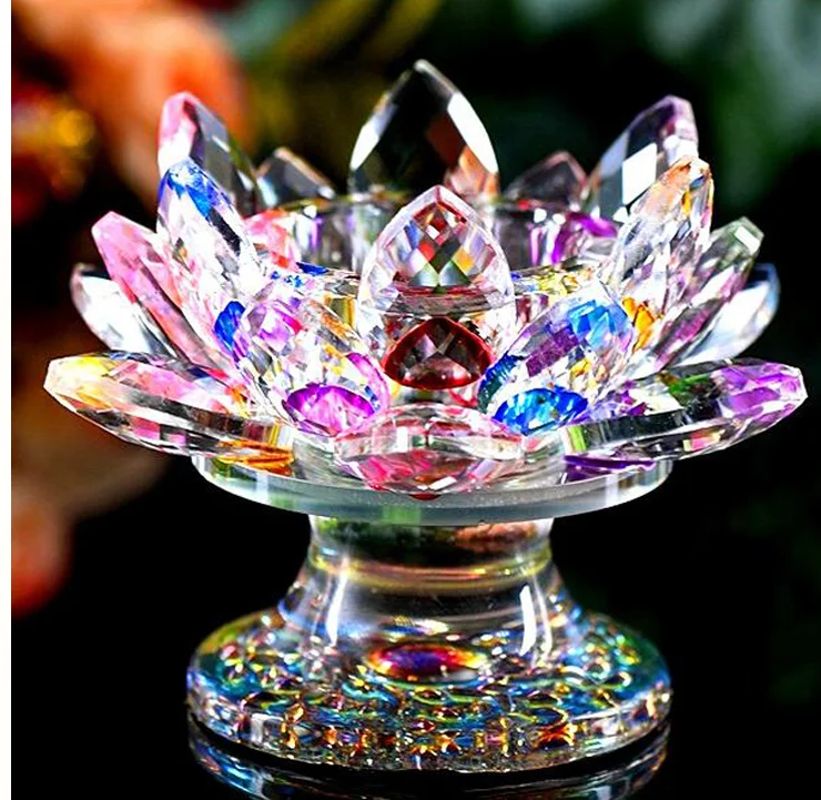 

110 mm Feng shui Quartz Crystal Lotus Flower Crafts Glass Paperweight Ornaments Figurines Home Wedding Party Decor Gift Souvenir
