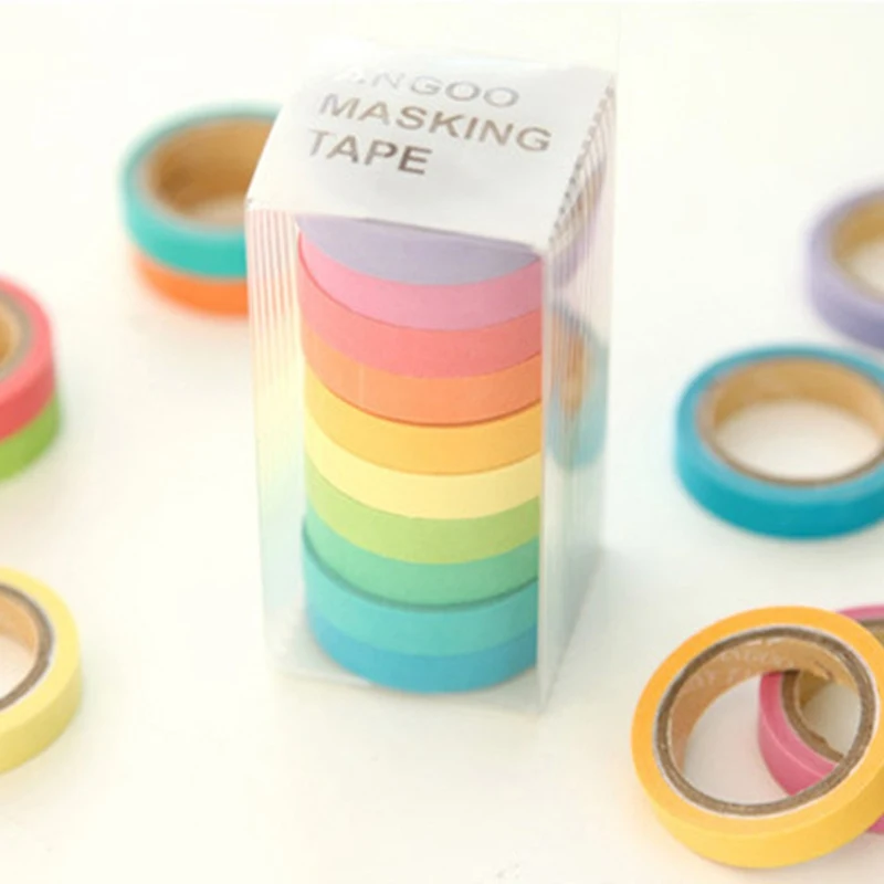 

10pcs/set Basic Solid Color Washi Tape Rainbow Masking Tape Decorative Adhesive Tape Sticker Scrapbook Diary Stationery