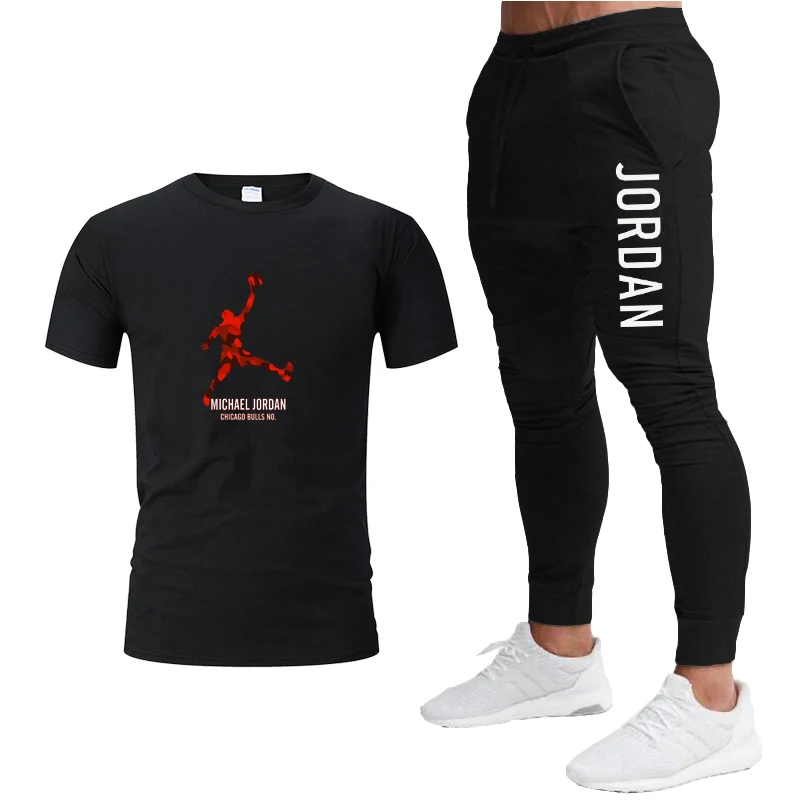 

2021 Hot-Selling Summer T-Shirt Pants Set Casual Brand Fitness Jogger Pants T Shirt Hip Hop Fashion Men's Tracksuits