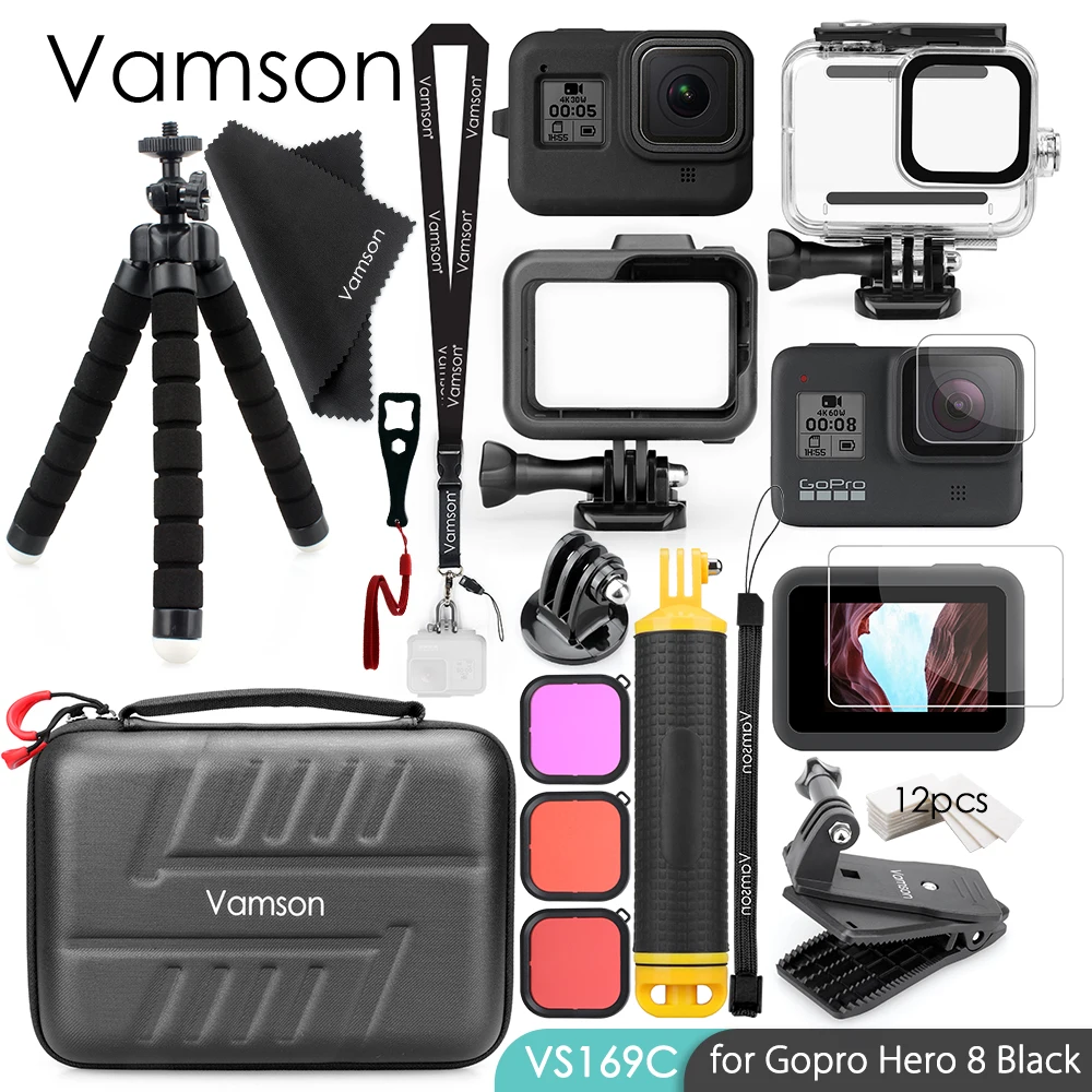 

Повязка на голову Vamson, нагрудный ремень, кронштейн для велосипеда, водонепроницаемый чехол, обновленный набор аксессуаров, 3 модели для Gopro 8 ...