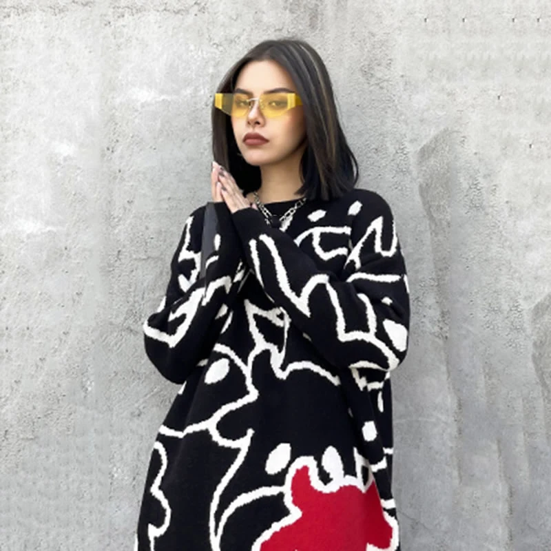 

XITAO Patchwork Casual Sweater Women Trendy Fashion New Korean Style O Neck Collar Long Sleeve Pullover Match All Loose ZY4769