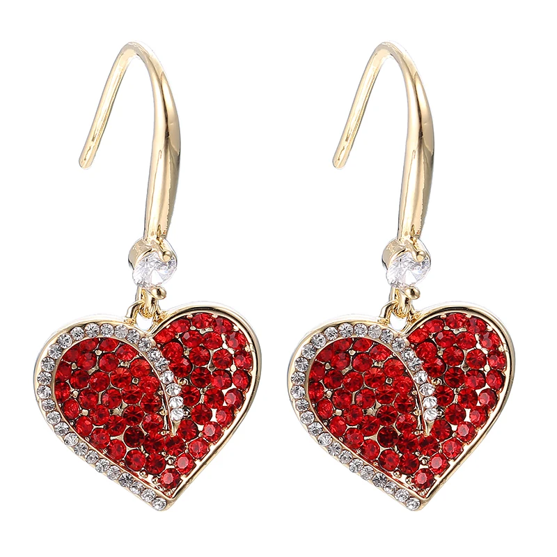 

High End Production Cute Red Heart Love CZ Crystal Hook Earrings Women 2022 Trend