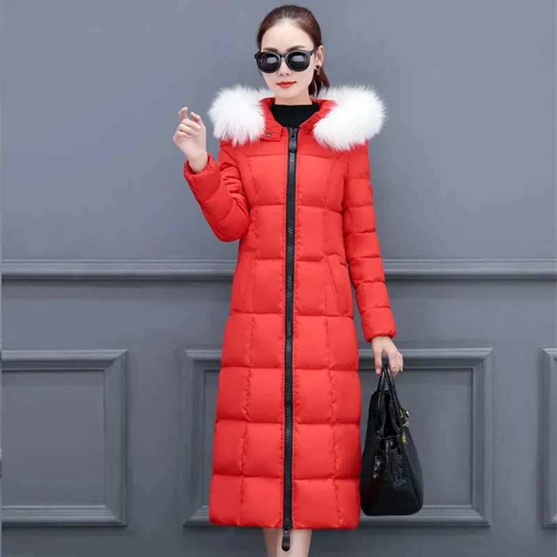 Women's Jacket Winter 2021 New Korean Style Simple Fashion Fur Collar Long Padded Jacket Thick Warm Cotton Jacket Female Coat D2