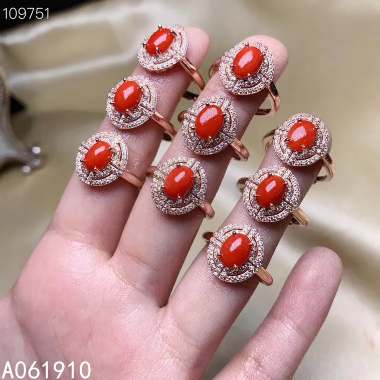 

KJJEAXCMY fine jewelry 925 sterling silver inlaid Natural red coral Ring Women's Ring Support detection beautiful