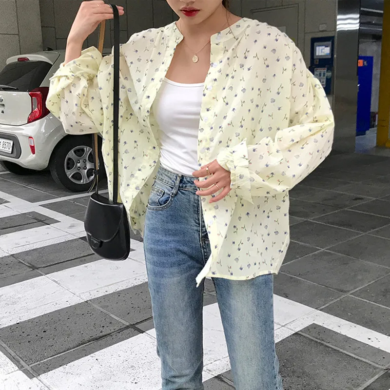 2 цвета осень 2019 корейский стиль милый цветочный принт рубашка с длинными