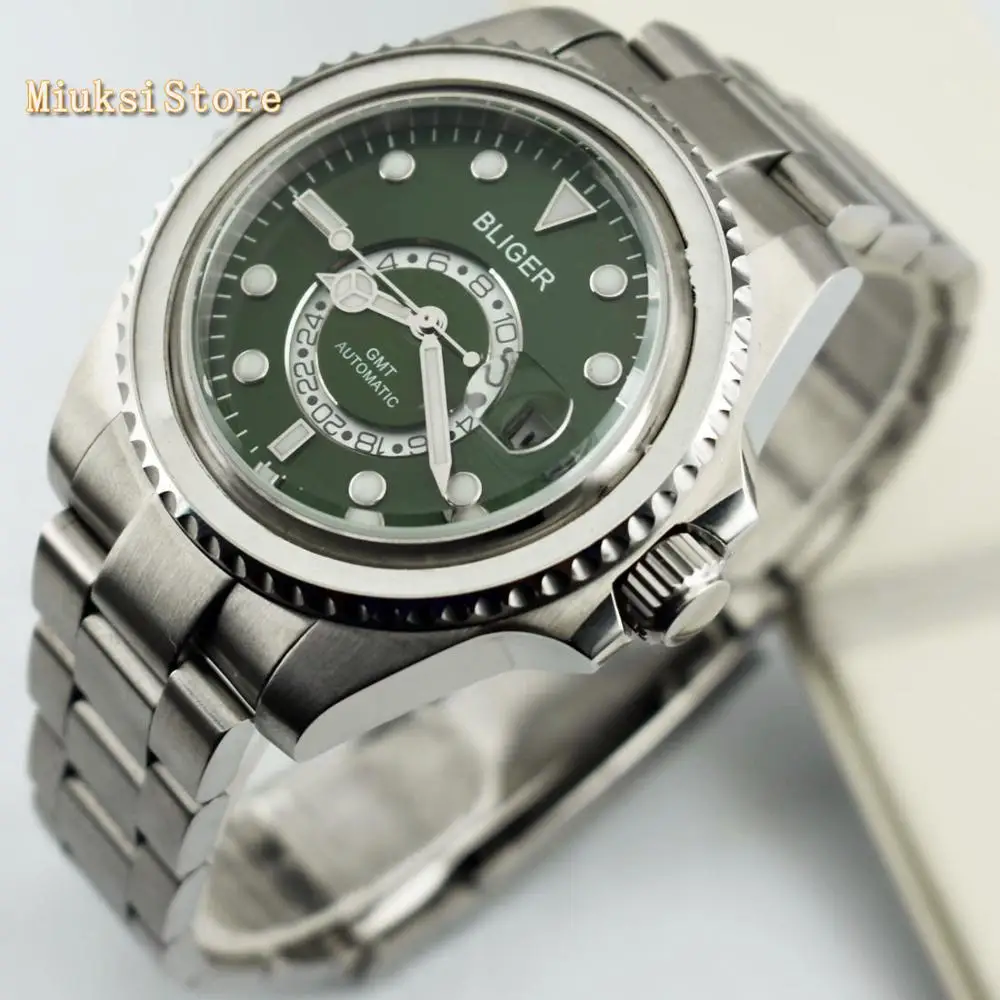 Мужские часы с сапфировым стеклом Bliger автоматические зеленым циферблатом и