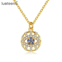 luoteemi blue devil evil eye pendant necklace for women cue small gold color round long chain children cubic zircons necklace