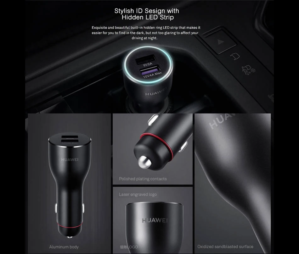 Автомобильное зарядное устройство HUAWEI 2 Supercharge CP37 быстрый адаптер 5A USB C кабель 40 Вт макс 10 в 4A двойной USB Honor 20 V10 P30 Pro P10 P20