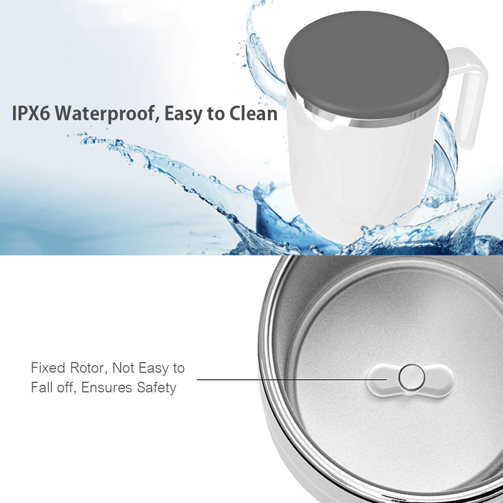 

Self Stirring Coffee Mug 360ML Automatic Mixing Cup No Need Electricity IPX6 Waterproof Travel Smart Hot Drink Mixer
