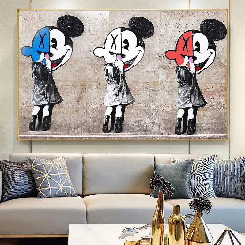 

Disney Girl Drew Mickey Oil on Canvas Painting Prints and Posters Graffiti Street Art Wall Art Pictures for Kids Room Home Decor