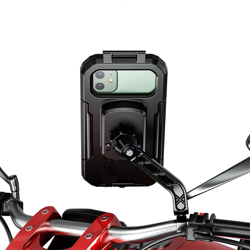 

Motorcycle Phone Mount Holder Waterproof Phone Holder with TPU Touch Screen Detachable Handlebar Mount Rearview Mirror