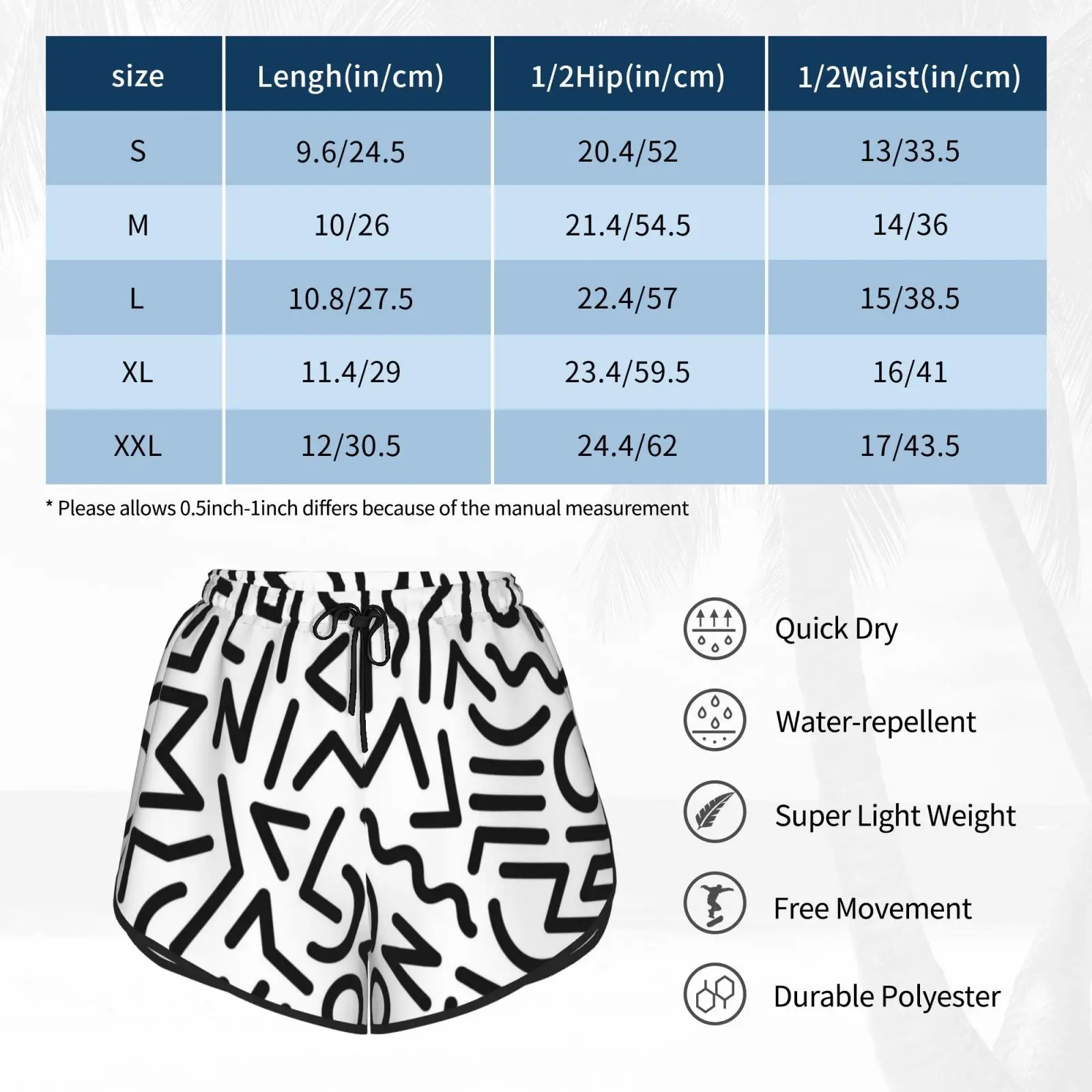 

Memphis Pattern Black And White Swim Shorts Women Beach Shorts Memphis Pattern 80s Modern Abstract Black And White