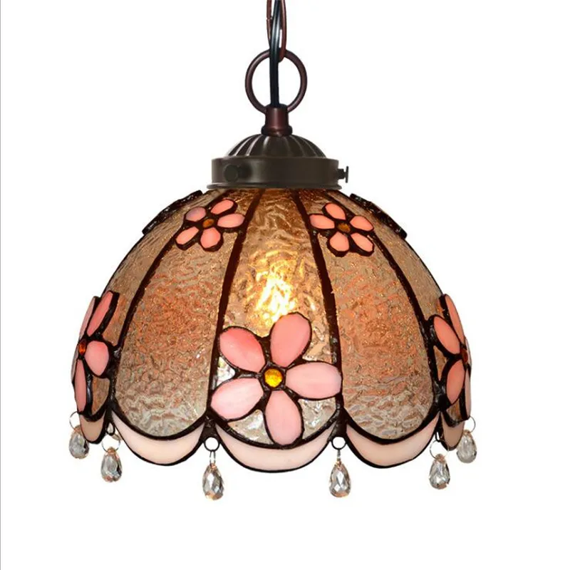 

Pastoral Pink Glass Flowers Tiffany Suspension for Foyer Dining Room Bar Apartment Handmade Romantic Glass Pendant Light 1135