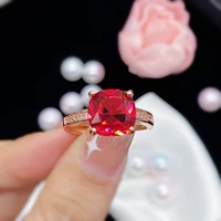 925 new fashion temperament rose gold ring simulation red tourmaline stone color treasure adjustable for women elegance jewelry
