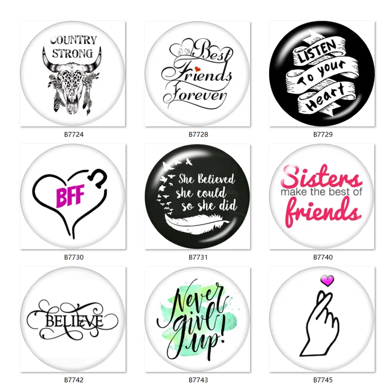 

word BFF STRONG BELIEVE 10pcs mixed 12mm/18mm/20mm/25mm Round photo glass cabochon demo flat back Making findings TL512