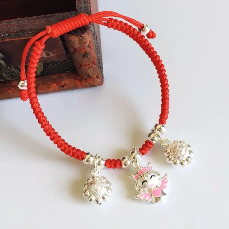 Браслет детский из серебра пробы с Красной веревкой | Украшения и аксессуары