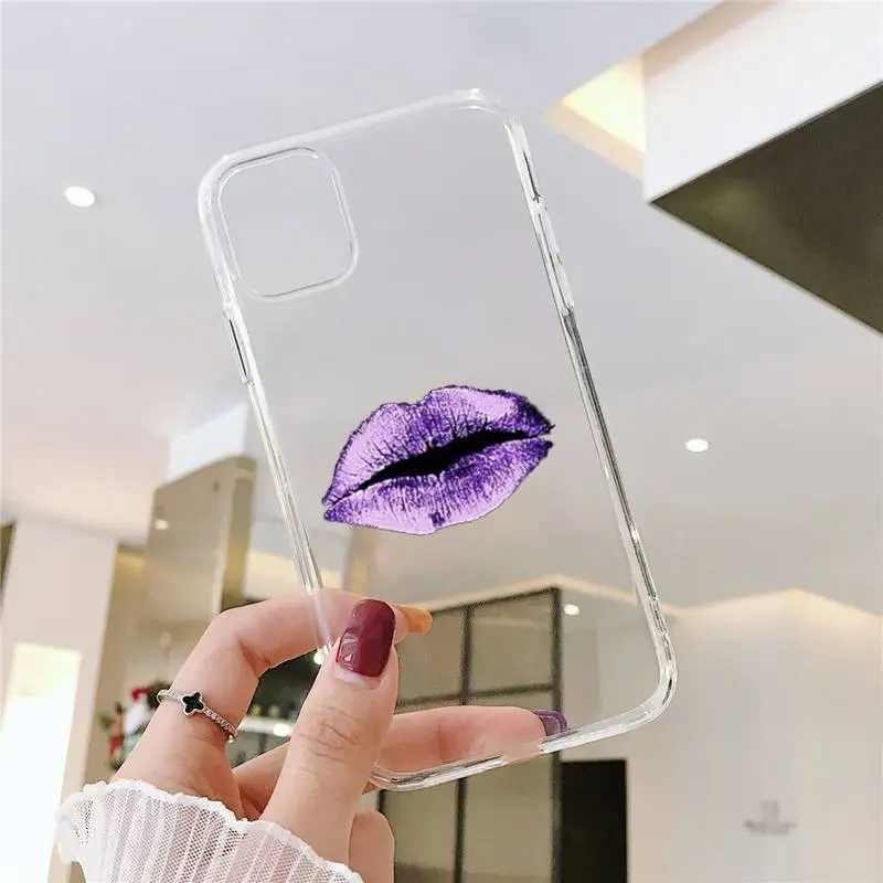 

Shiny sexy lips Phone Case Transparent for iPhone 6 7 8 11 12 s mini pro X XS XR MAX Plus SE mobile bags