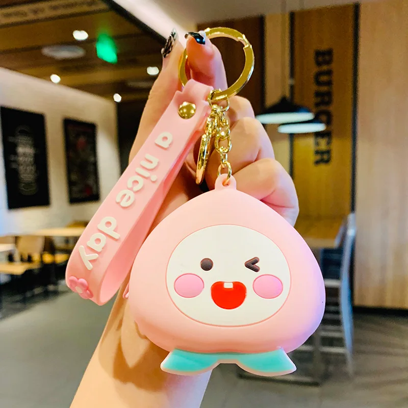 

Kawaii Fruit Zero Wallet Keychain Cartoon Strawberry Pineapple Peach Donuts Keyring Bag Car Trinket Women Man Holder Pendant
