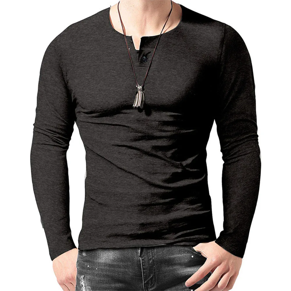 

Nice Pop European And American Men's Long-sleeved Fall Spring T-shirt Casual Solid Color Fashion Tops Men's Plus Size Clothing