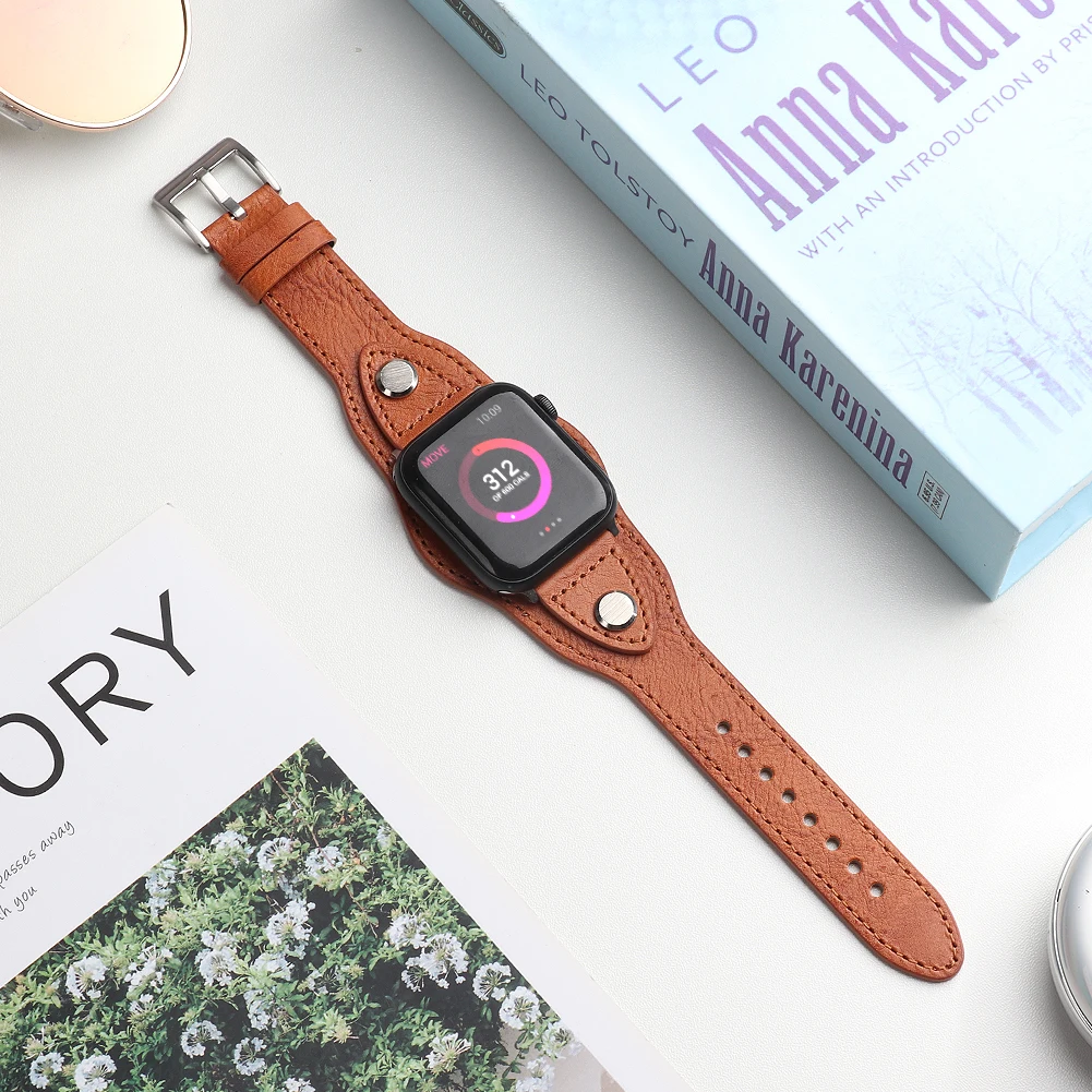Ремешок кожаный для Apple Watch Band 44 мм 40 винтажный браслет IWatch 38 42 Iwatch Series SE 6 5 4 3 2 -