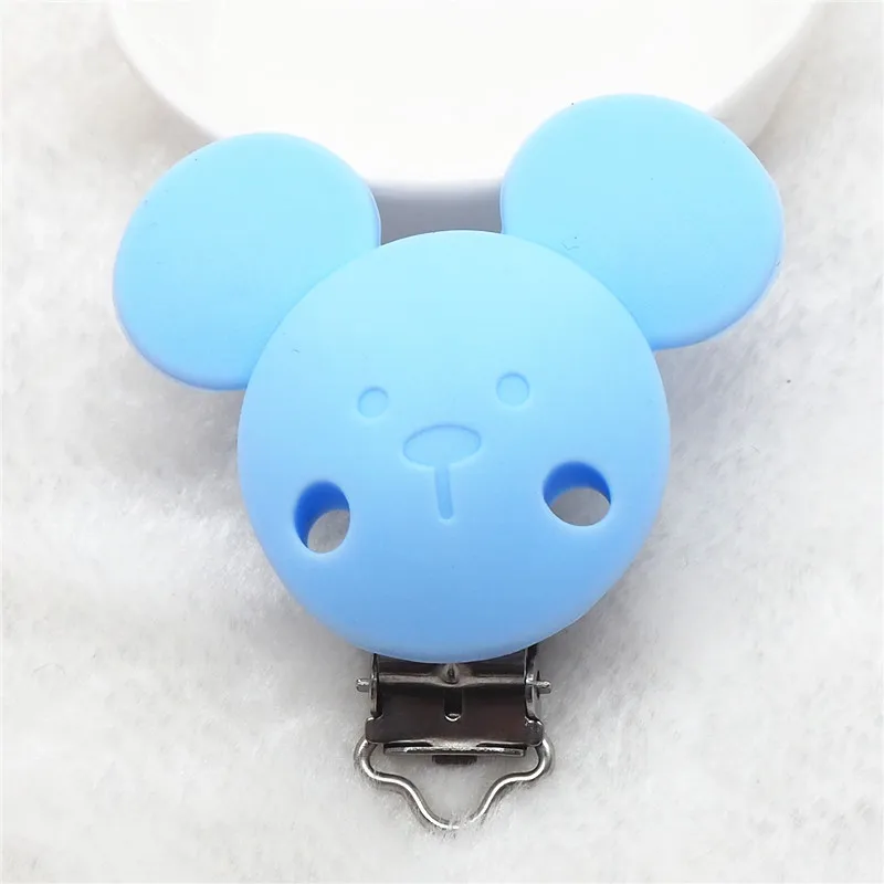 pastel blue Chenkai 10 шт. силиконовая цепочка для прорезывателя с Микки клипспесификатором, держатель для прорезывателя, зажимы DIY, Детская мышь, животное, для кормления, прорезыватель, игрушка, зажим - Цвет: pastel blue