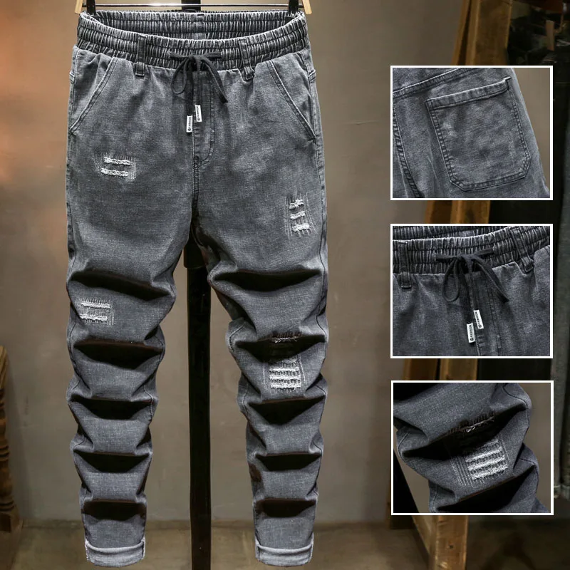 10XL Plus Size Men Fashion Black Ripped Jeans Men Pants Jeans Homme Baggy Jeans Trousers Male Long Denim Pants New 2021 Loose