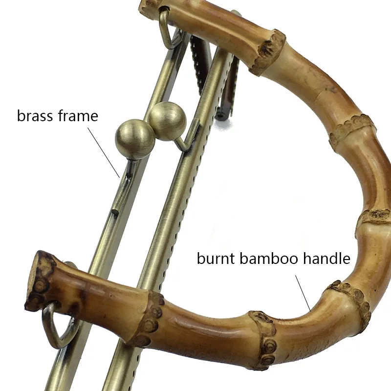 5Pcs 20/25cm Wood Bamboo Handle Metal Purse Frame Sewing Clutch Bag Accessory Kiss Clasp Lock Bronze O Bag Handbag DIY Hardware