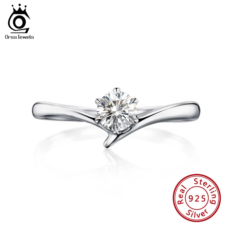 Женское кольцо с фианитом 5 мм ORSA JEWELS тонкое Ювелирное Украшение из серебра