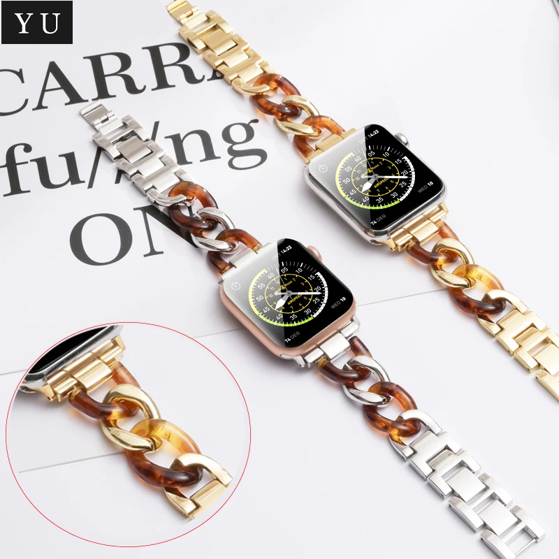

Resin denim style chain Strap for Apple Watch Series SE 6 5 4 3 2 Bracelet bands for iWatch 38/40/42/44mm Watchband Accessories