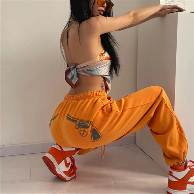 

hirigin 2021 Gothic Streetwear Jogging Sweatpants Women Hippie Oversize Sport Pants Print Joggers Baggy Wide Leg Trousers Female