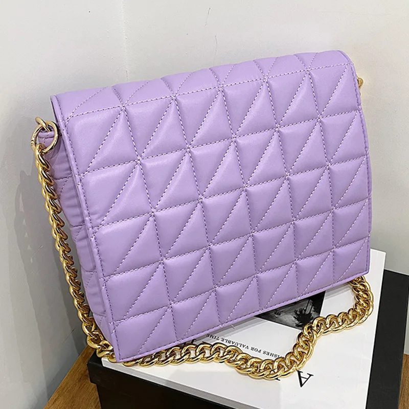 Женские сумочки на плечо с цепочкой зеленые и фиолетовые квадратные из