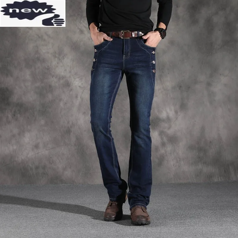 Brand Business Zipper Jeans Men Spring Autumn Blue Casual Flared Trousers Street Style Stretch Slim Bell Bottom Pants 27-38