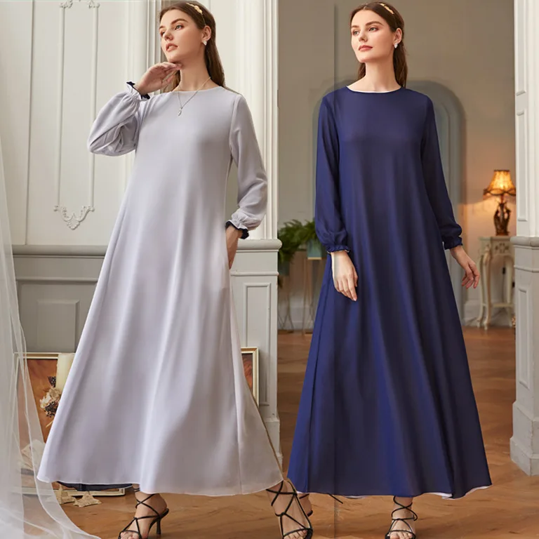 

Solid Color Abaya Dubai Muslim Hijab Dress Floral Tight Sleeve Basic Reversible Abayas for Women Turkish Dresses Islam Clothing