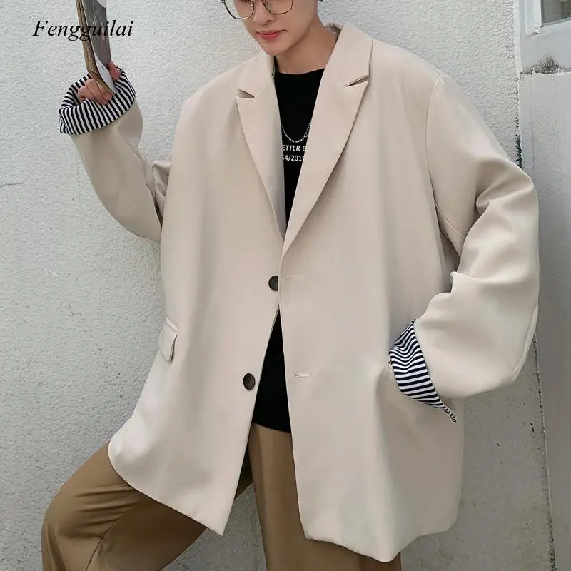 

2021 Autumn and Winter New Korean Fashion Casual Suit Jacket Solid Color Loose Youth Popular Shirt Blue Beige Black
