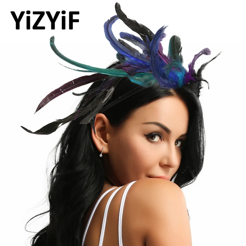 

Женские аксессуары для волос с перьями, готический натуральный настоящий головной убор с перьями, повязка на голову для Хэллоуина, косплей, ...