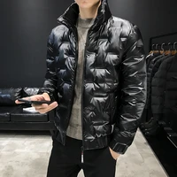 men stand collar jacket leather punk coat parka padded outwear black silver new warm mens coats n043