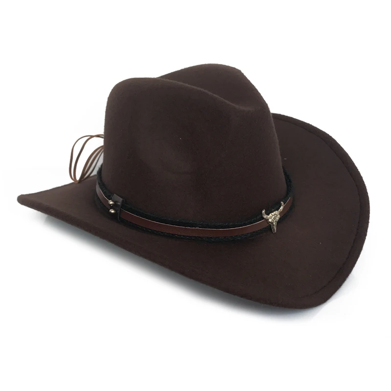 

YY Metal Bull Belt Fedora Cap for Men Wide Brim Western Cowboy Cowgril Hats Autumn Winter Warm Trilby Panama Jazz Cap FD19032