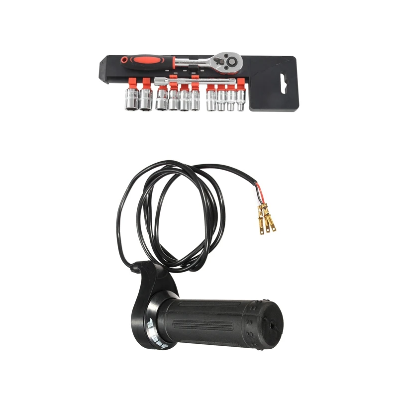 

12Pcs 1/4-Inch CR-V Drive Ratchet Wrench Spanner & 1X 3 Wire Twist Throttle Grip 24V 36V 48V For Electric Scooter Pocket