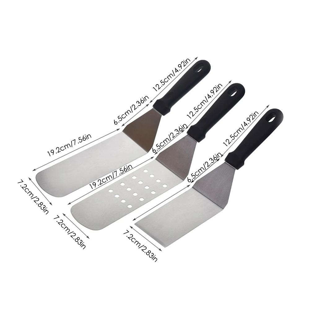 

3 Pcs Stainless Steel Steak Fried Shovel Leaky Spatula Pizza Peel Spade Barbecue BBQ Grill Scraper Cooking Kitchen Accessories