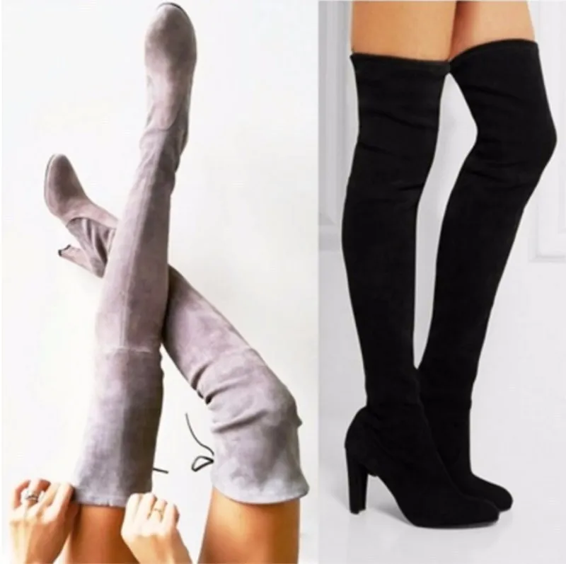

Plus Size 42 43 Women Boots Pointed-toe Flock Ladies Over-the-Knee Knight boots Autumn Sexy Female High Heels thigh high boots