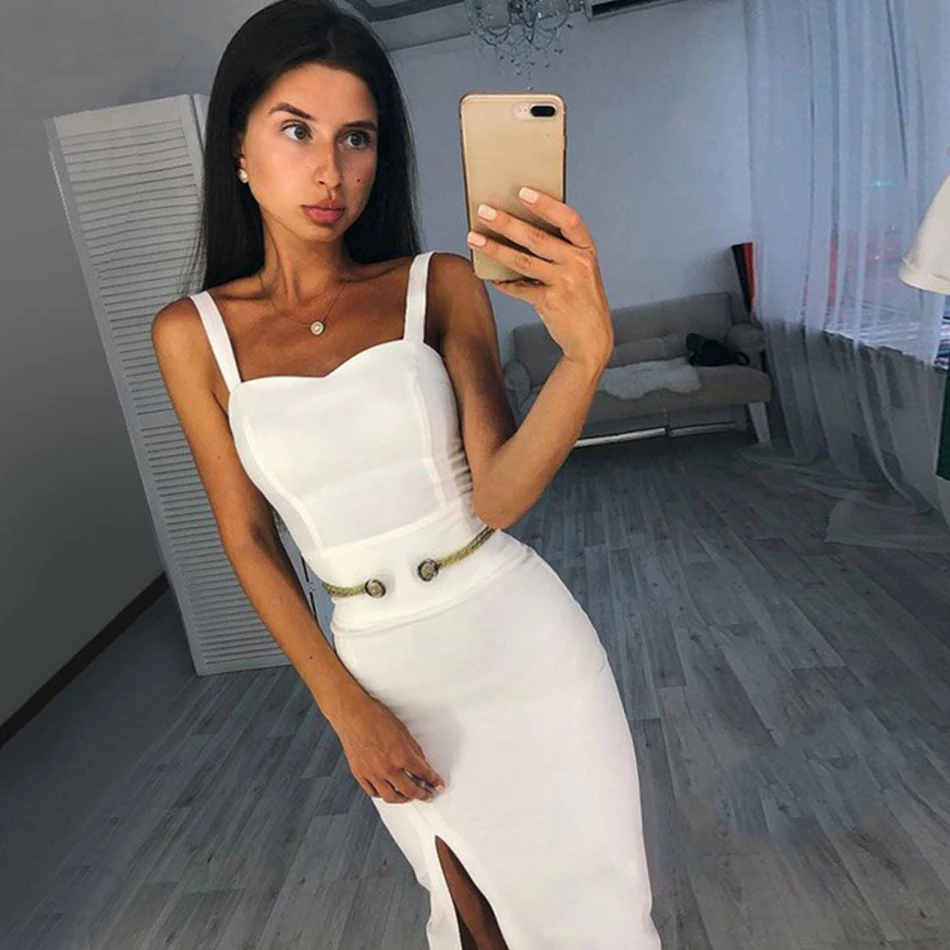 Лето 2020 Новое Женское Бандажное платье Красный абрикосовый спагетти Bodycon Vestidos